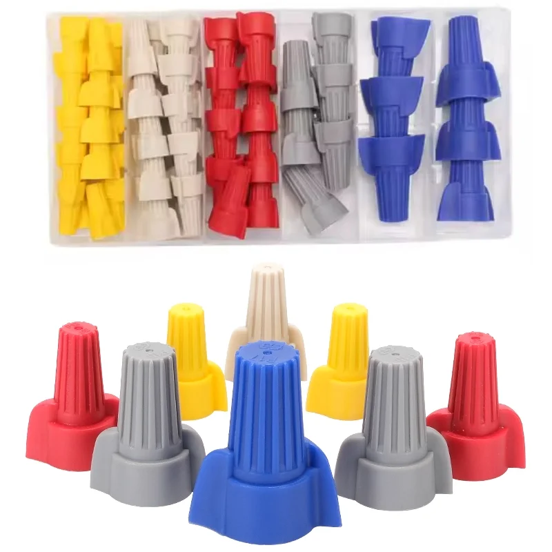 62Pcs Double-Wing Spiral Crimping Cap Quick Connector Twist-On Terminal Spring Nut Insulated Electrical Plug-in Wire Connector