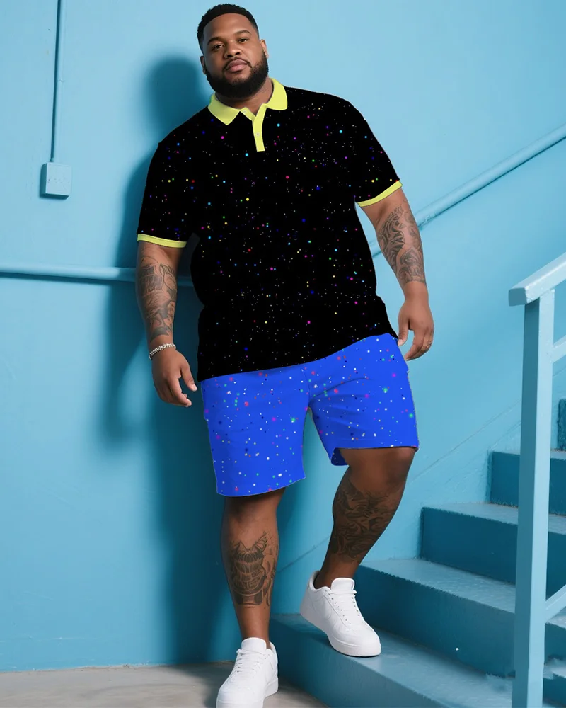 

Big & Tall S-9XL Men's Printed Polo Shirt, Short Sleeve Shirt, and Shorts Set