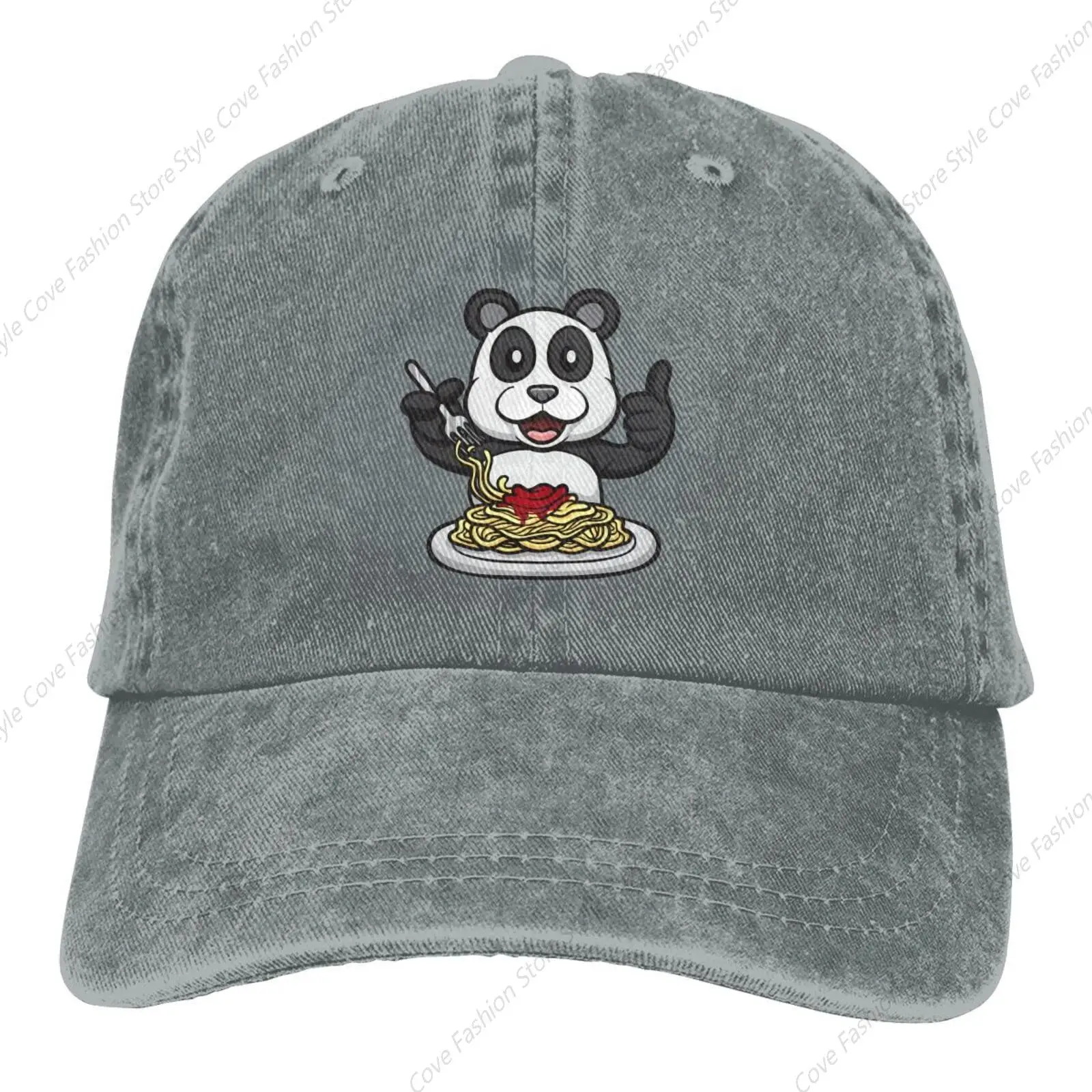 

Cute Panda Eating Spaghetti Baseball Caps Fashion Men Women Baseball Cap Adjustable Washed Denim Hat Breathable Sunshade Hat