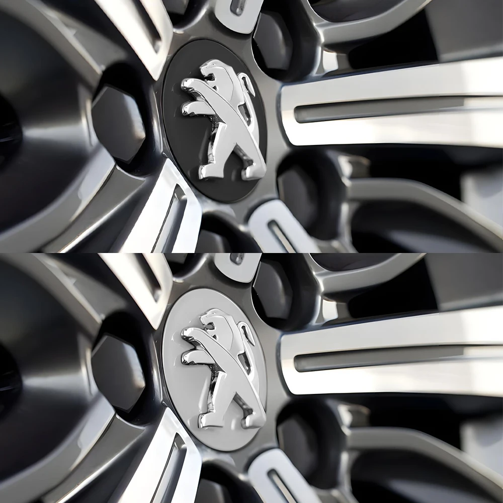 4 Stück 60mm Auto-Radnabenkappen Reifen-Nabenkappen-Embleme für Peugeot 2008 3008 306 307 308 206 207 208 107 508 408 Zubehör – Detail 17