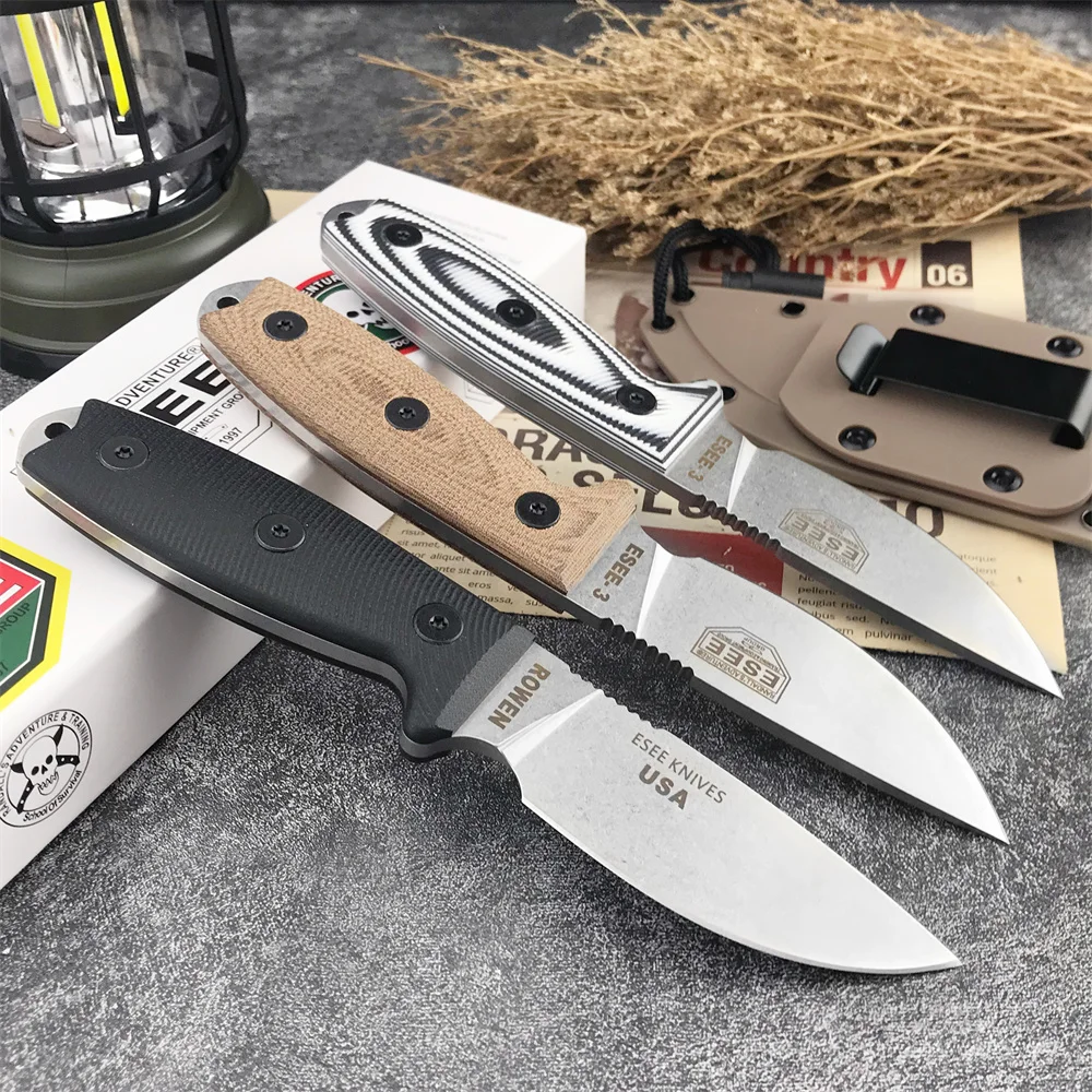 Qualidade superior eua ESEE-3 táticas estrelaight faca 9cr18mov lâmina g10 lidar com facas de pesca multiuso faca do chef ferramenta edc bainha