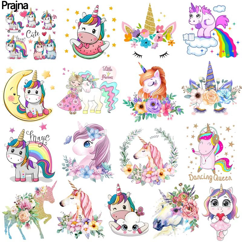 Unicorn Iron On Transfer DIY Cartoon Unicorn Girl Heat Transfer Clothing Patch Animal Thermal Sticker Clothes Ironing Applique