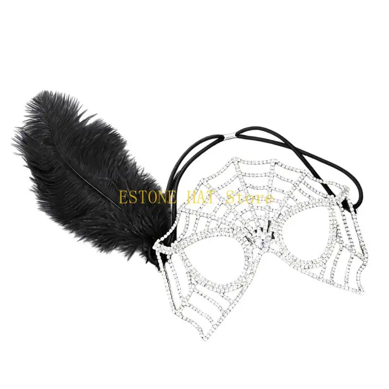 49MF Elegant Spiders Web Mask With Sparkling Rhinestones For Halloween Parties