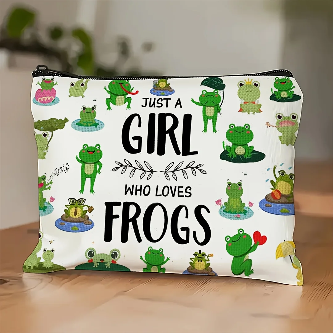 

Frog Lover's Delight: Прочная льняная косметичка на молнии — идеально подходит для путешествий, отпуска и приключений на свежем воздухе