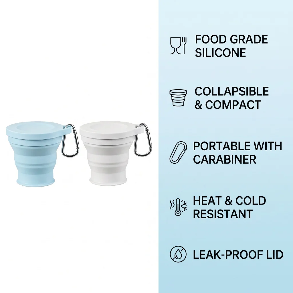 Collapsible Silicone Cup With Carabiner Hook Ultra Light Portable Foldable Outdoor Hiking Camping Heat Resistant Drinking Mug