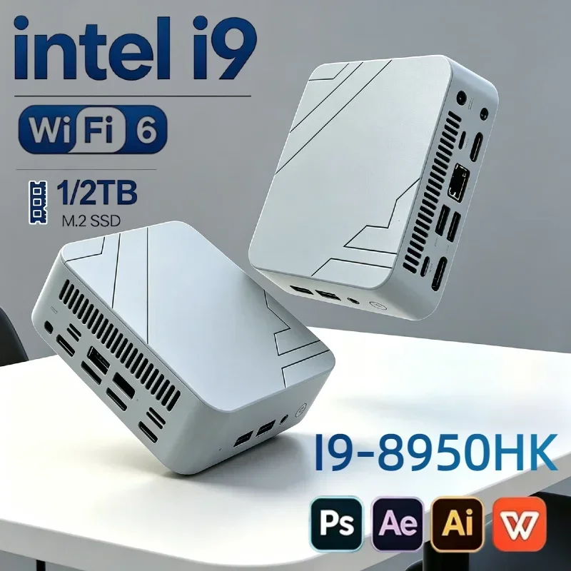 Mini PC Gamer Portable Computer Intel Core i9-8950HK RAM 2TB SSD FHD Bluetooth WiFi6 Gaming Office 4K HDMI