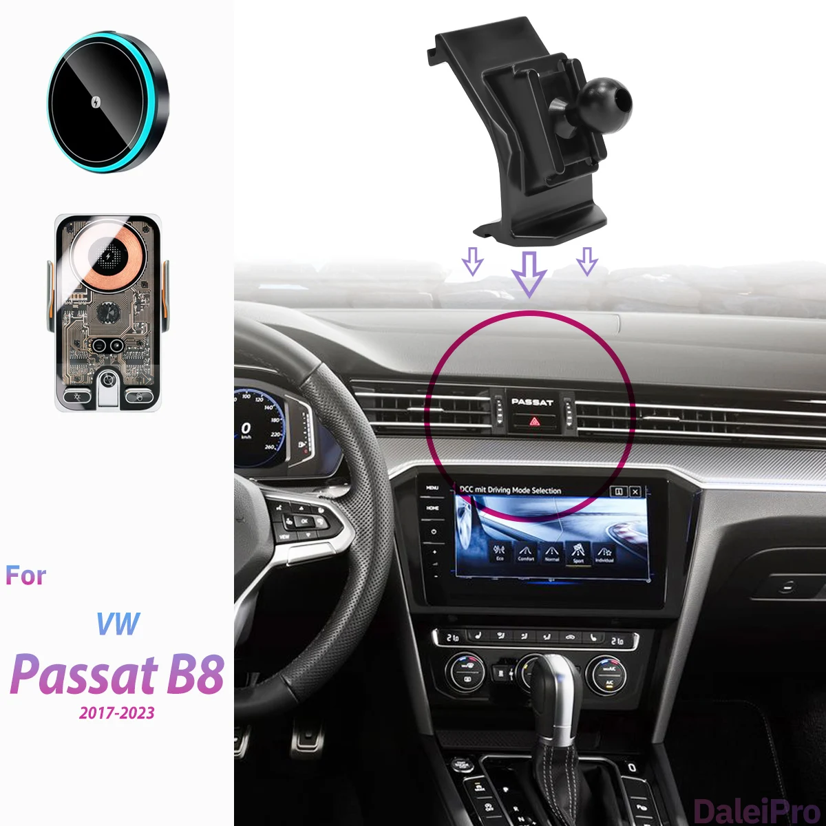 Image of Für VW Passat B8 2017 2018 2019 2020 2021-2023 Auto-Handyhalterung Kabelloses Ladegerät Telefon-Autohalterung Starke Magnetische Halterungsbasis