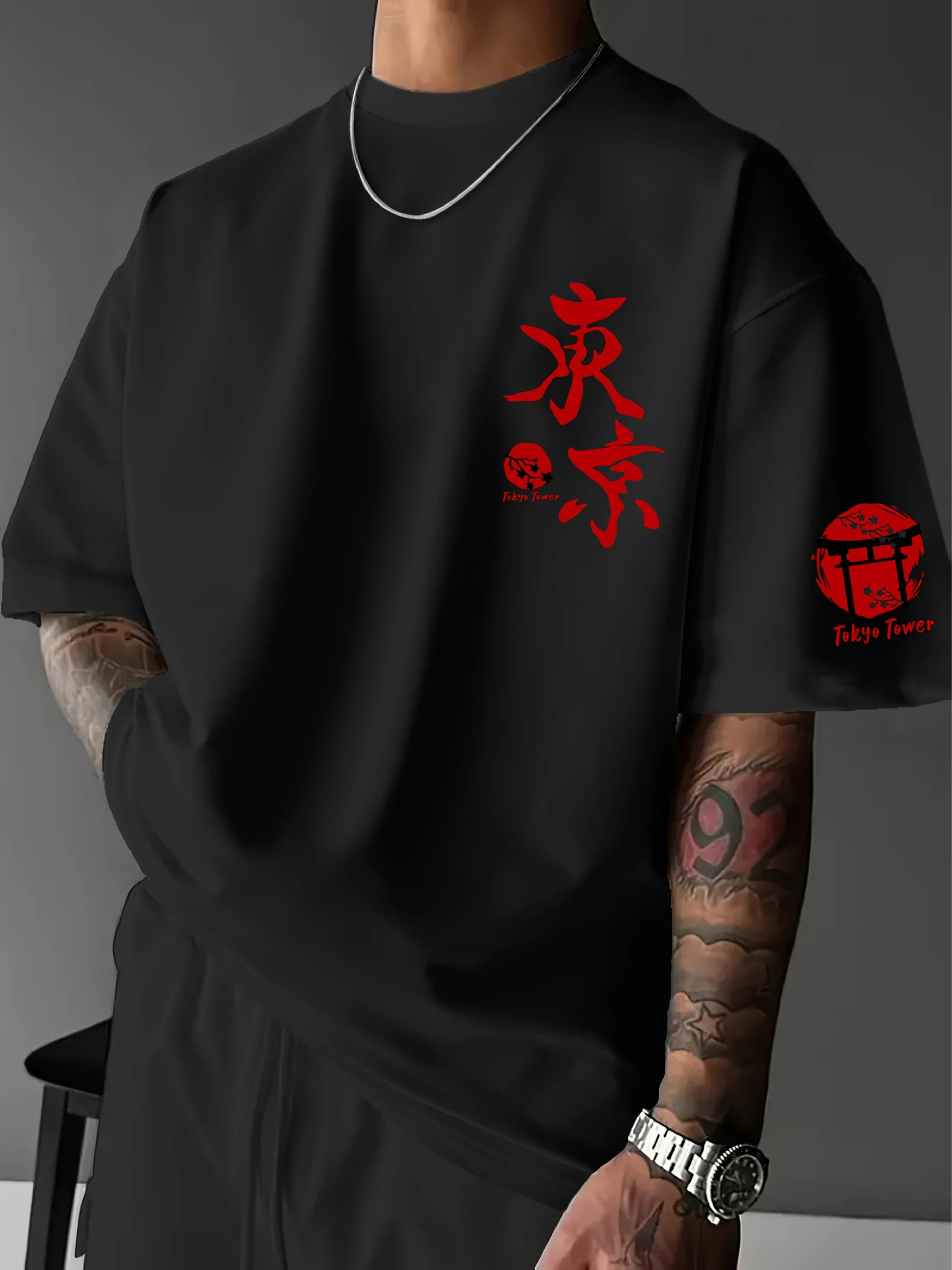 Japanese Streetwear Style Graphic T Shirt Red Kanji Print Minimal Oversized Casual 100% Cotton Summer Top