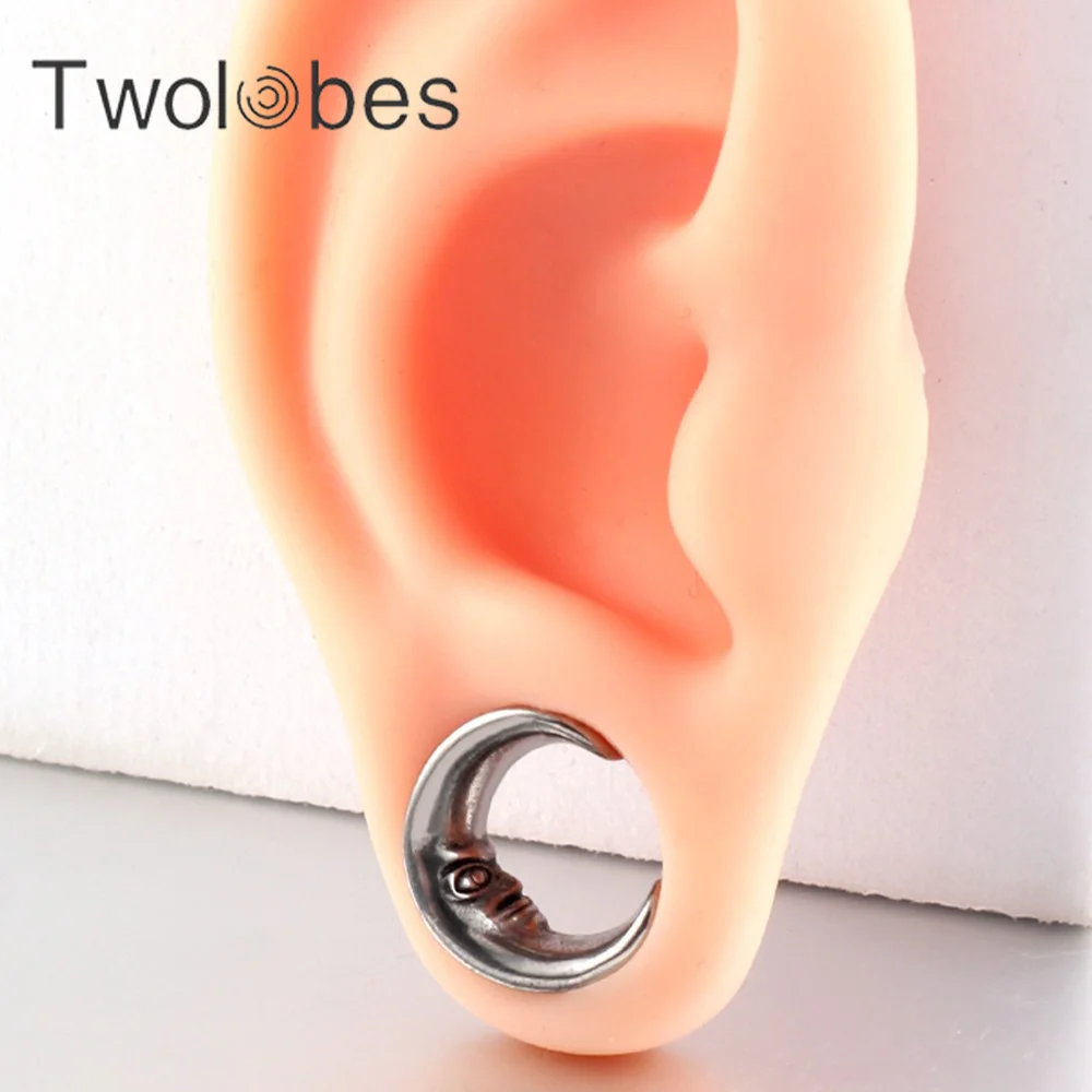 Twolobes 2PCS Moon Human Face Ear calibri sella espandi pesi ganci spine tunnel Body Jewelry Piercing acciaio inossidabile