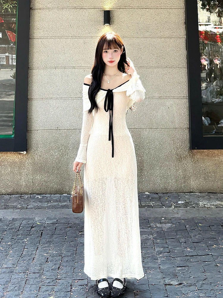 Ele Knitted Long Sve One oulder Dr Women's Early Autumn Elastic Slim Fit Bodycon Long Dr Polyester Fiber High ...