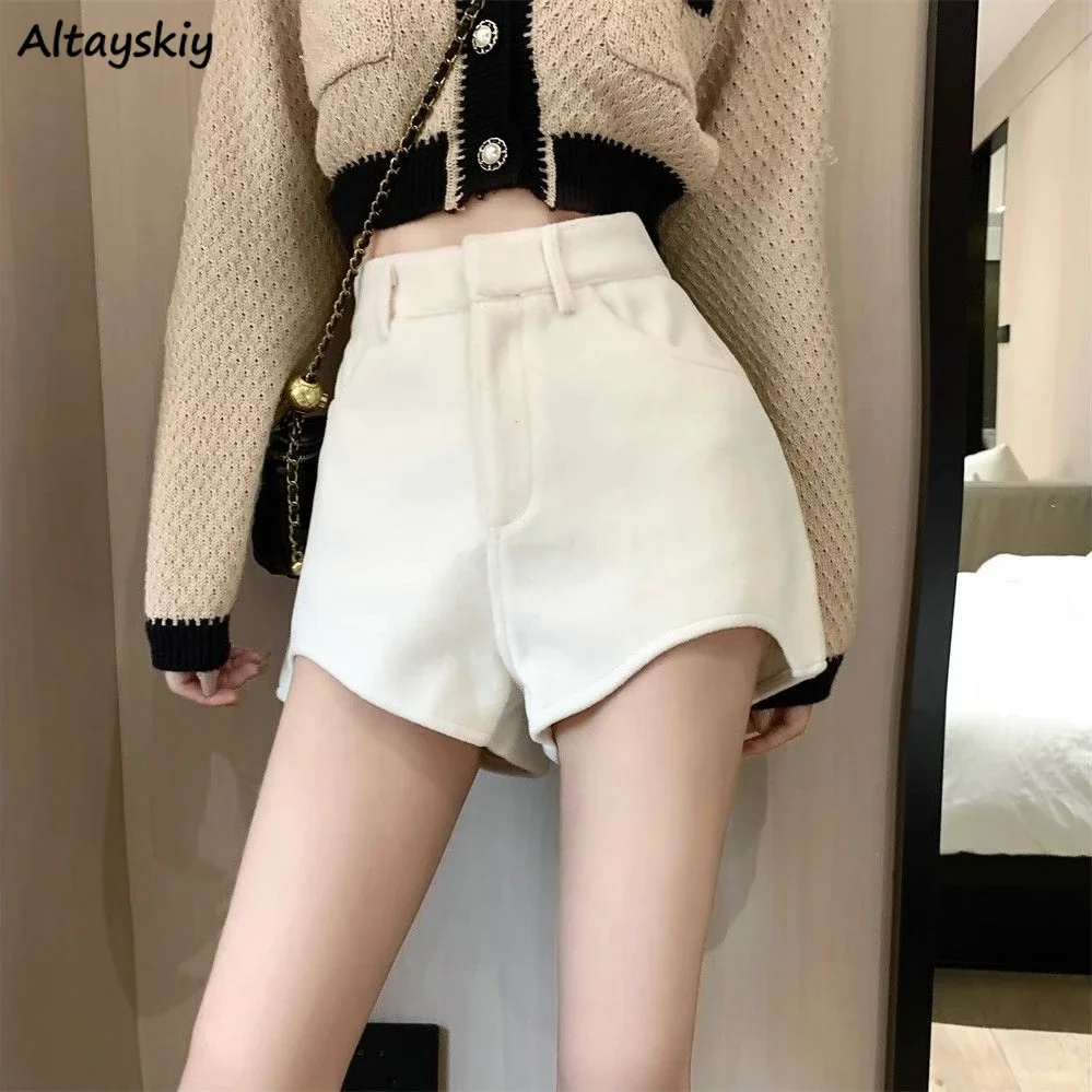 

Повседневные шорты женские осенние с высокой талией модные шерстяные однотонные свободные трапециевидные шорты Hotsweet с широкими штанинами винтажные сексуальные женские корейский стиль новейшие