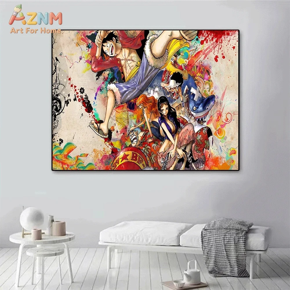 AZNM One Piece Luffy Ace Sabo Brothers Film Red Uta Luffy Gear 5 Zoro Anime Manga Canvas Wall Art Print Home Decor Poster view 3