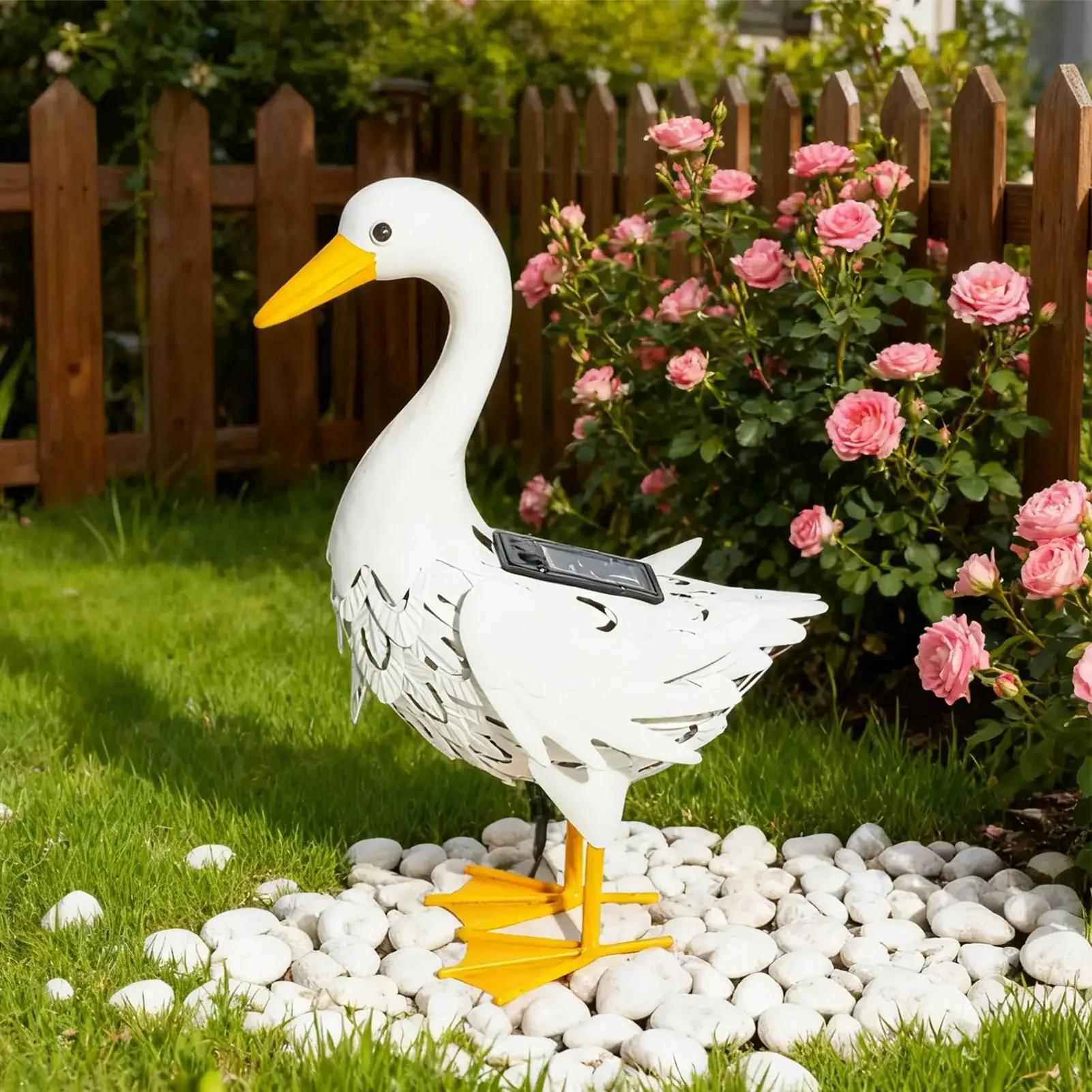 Porch Goose Decorative Large Metal Solar Figurine Outdoor Animal Sculpture Ornaments for Indoor Yard Pathway Backyard Patio