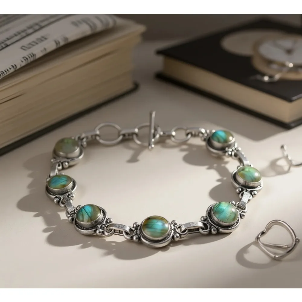 

Круглый браслет ручной работы из натуральных и синтетических камней, посеребренный, регулируемый, в винтажном богемном стиле, подарок для женщин