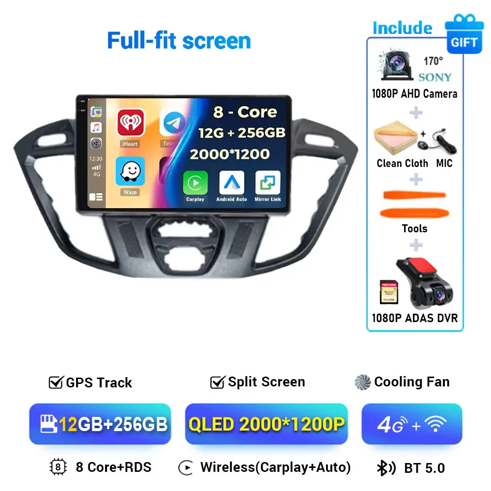 Android 15 Voor Ford Tourneo Custom 1 Ik Transit 2012 - 2021 Autoradio Navigatie Multimedia Gps Auto Carplay Qled scherm