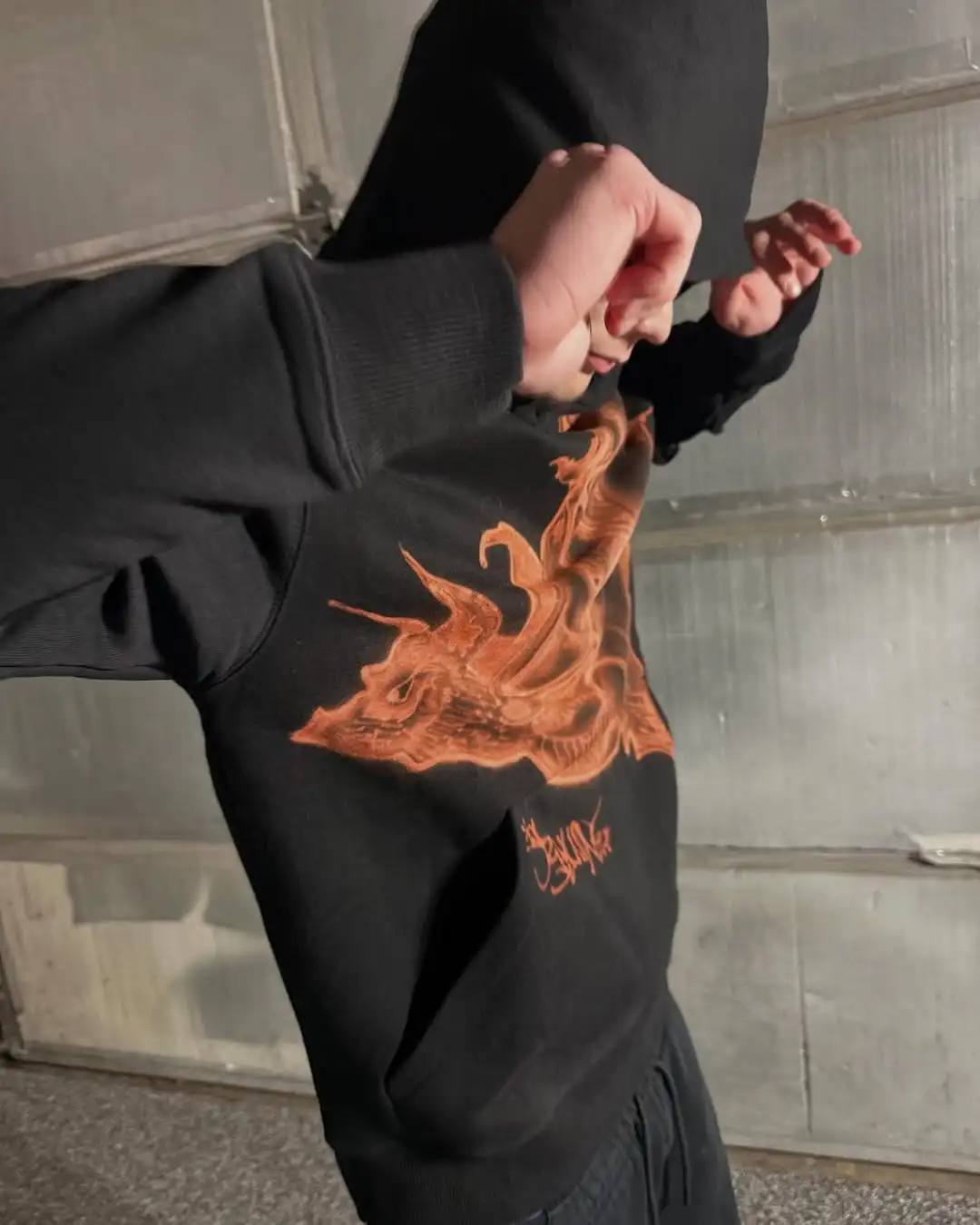 American Harajuku Retro Gothic Hand-painted Flame Dragon Print Hoodie Men's Summer 2025 New Street Trend Sports Pullover