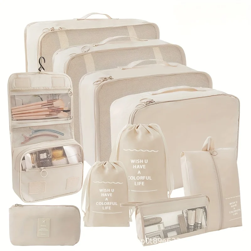 Set organizador de viaje: accesorios de viaje, incluye ropa, ropa interior, zapatos, cosméticos y bolsa de artículos de tocador para un almacenamiento eficiente