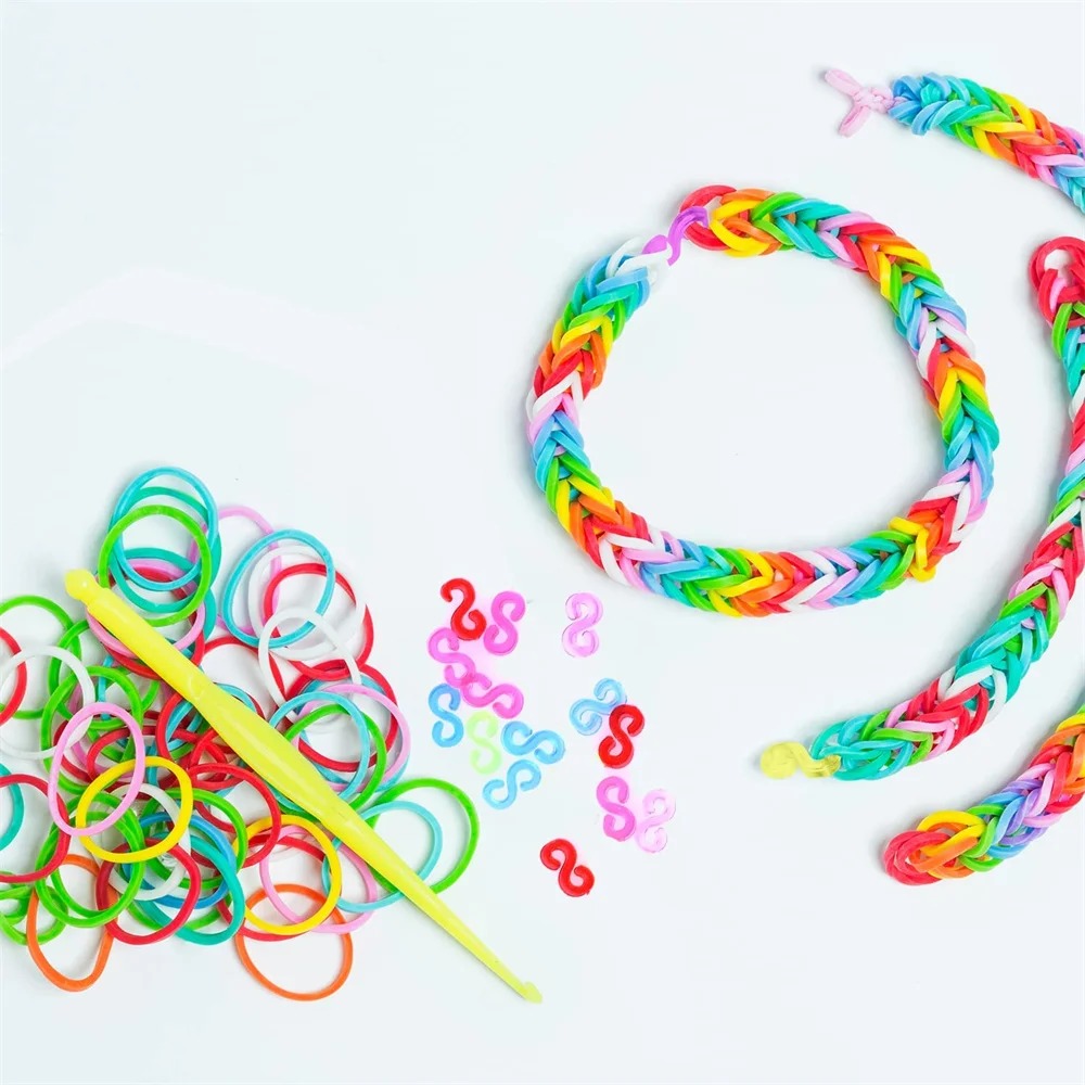 600pcs Elastic Colorful Rubber Loom Bands for Boy Girl Kids Weaving DIY Craft Gift Bracelet Jewelry Making Accessories Supplies