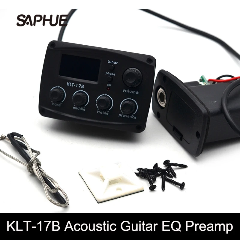 

KLT-17B Акустическая гитара EQ Preamp 70*48 мм с цифровым обрабатывающим тюнером 4-полосный эквалайзер с тюнером звукосниматель гитары