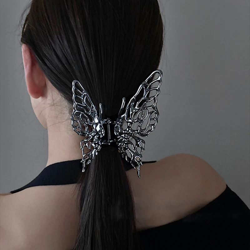 Butterfly Hair Clip Bright Silver Cross Geometric Hairpin Rose Flower Hair Claw Woman Girls Styling Barrette Headdress