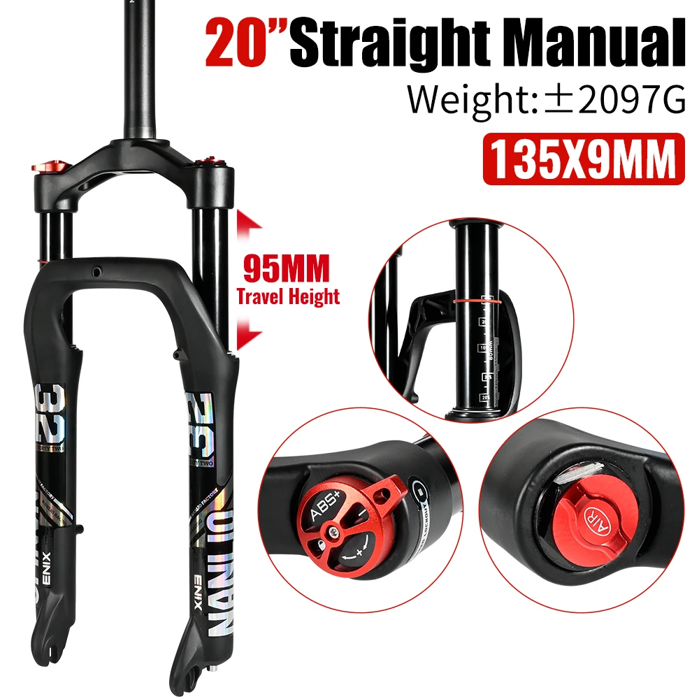 Nanlio 20/26 inch dikke fietsverende vork - 135x9 mm breed - past op 4,0-4,8" banden, ideaal voor sneeuwterrein, olieluchtvorken