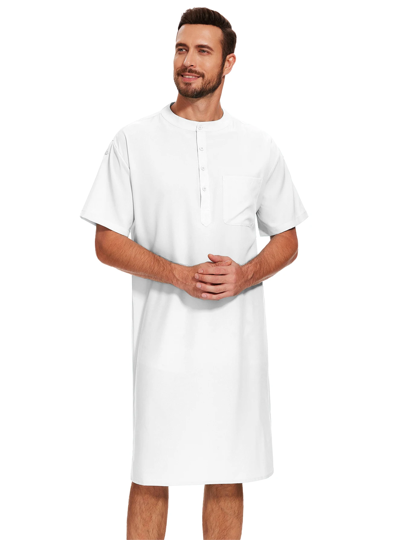 Mens Musulmano Thobe Manica Corta Vestaglie Abaya Casual Maschio Islamico Arabo Caftano per Gli Uomini Abito Saudita Da Uomo Arabo Thobe Marocchino Veste