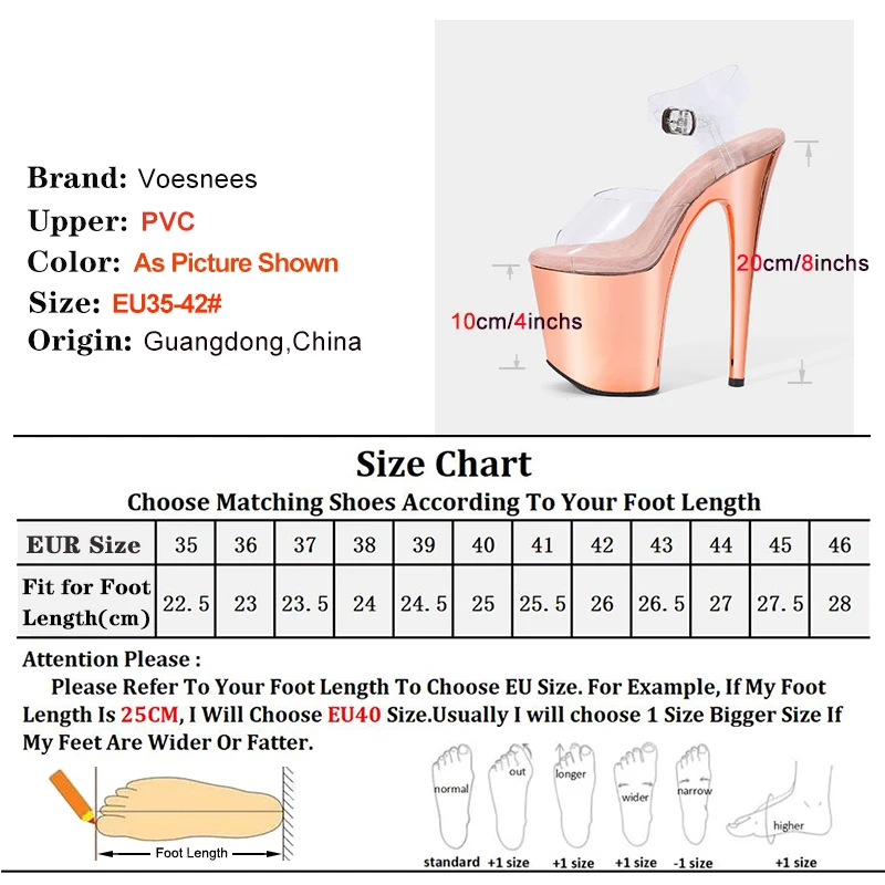 Sexy 20cm/8inch PVC Uppre High Heel Women Sandals Model Show Heels Pole Dancing Shoes Platform Sandals Electroplated Stiletto