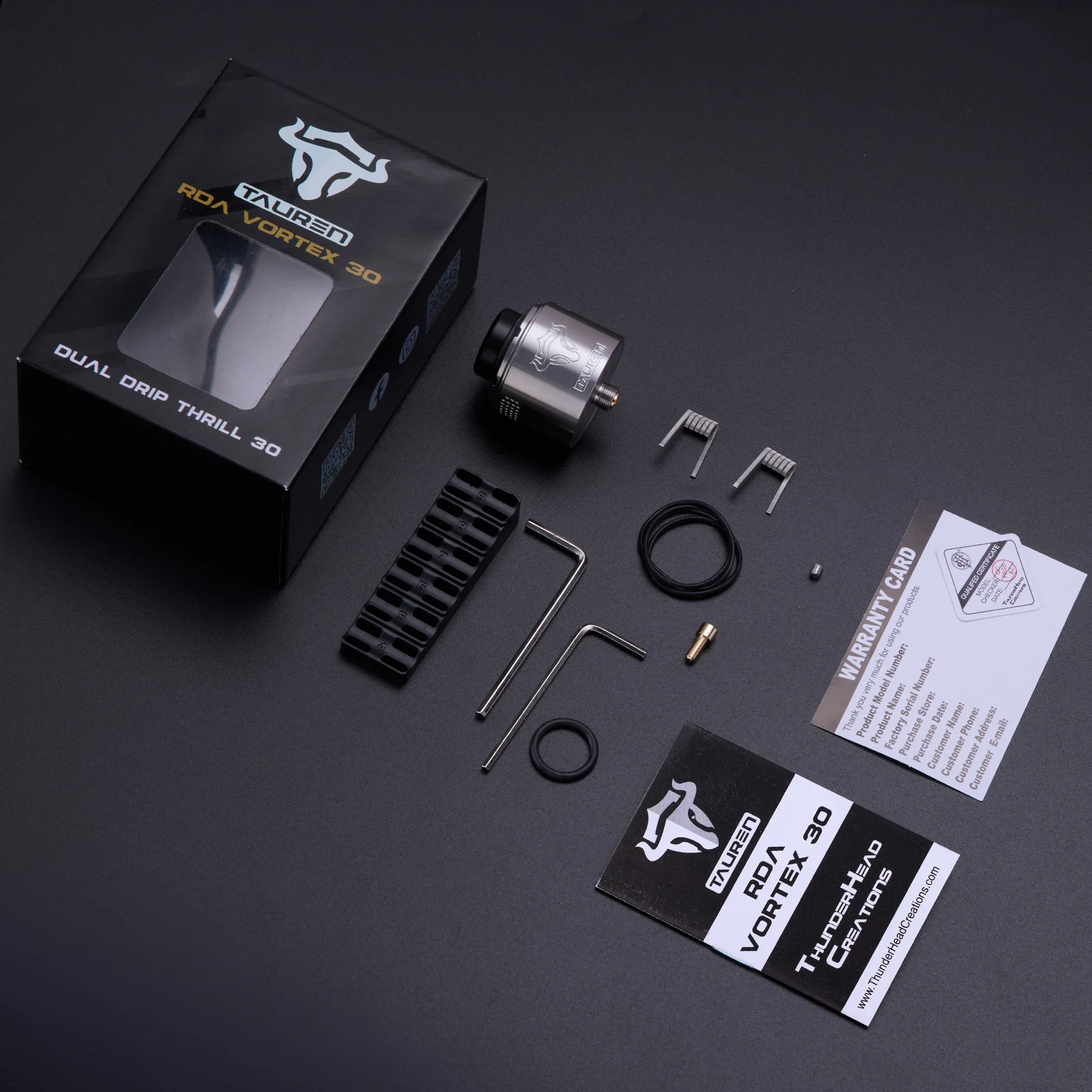 ThunderHead Creations TAUREN RDA VORTEX 30 30mm Diameter 810 Drip Tip 2.5ml Dual Coil Deck Atomizer 3D Vortex Airflow Vape Tank