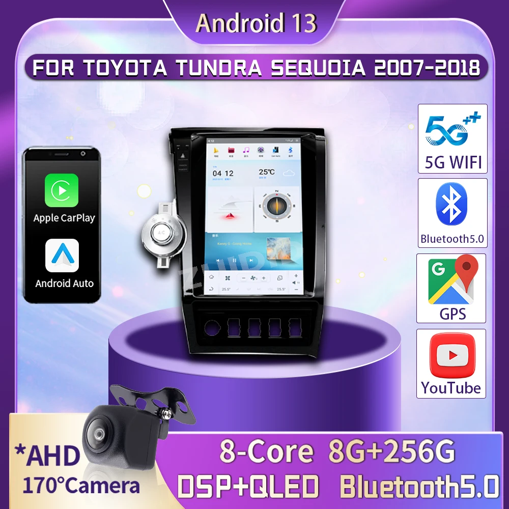 

Wireless CarPlay For Toyota Tundra Sequoia 2007-2018 Car Radio Multimedia Android14 Auto Tesla Screen GPS Navigation Bluetooth5G