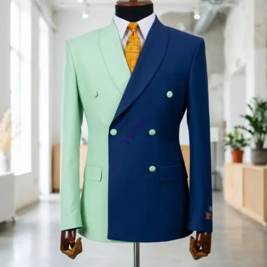 Multicolor Men Suits Men Luxury Asymmetrical Color Block Double Breasted Suit Slim Fit Business Suits for Wedding GuesCustomized