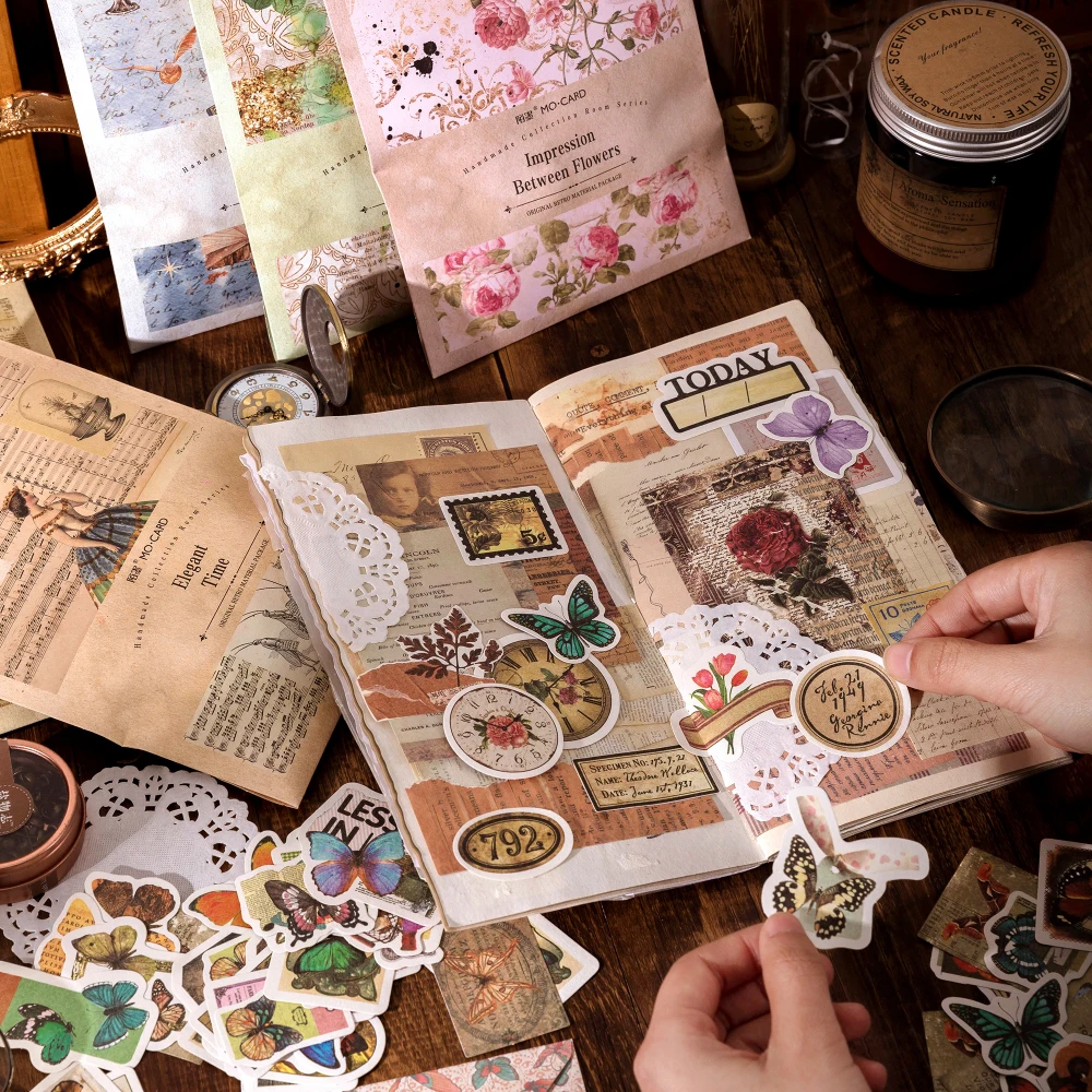 100pcs Vintage Scrapbooking Stickers Material Paper Combo Kit DIY Collage Junk Journal Decor Diary Materials Aesthetics Stickers