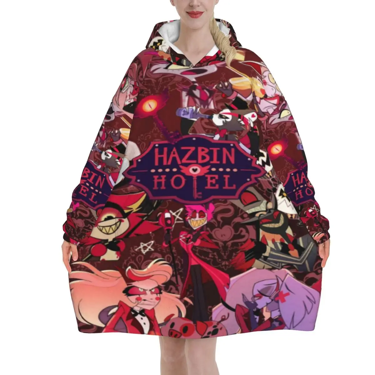 Oversized Hazbines Hoteles Alastor Vox 2 Wearable Blanket Winter Gifts for Women Men Ultrasoft Plush Warm Sweatshirt Blankets