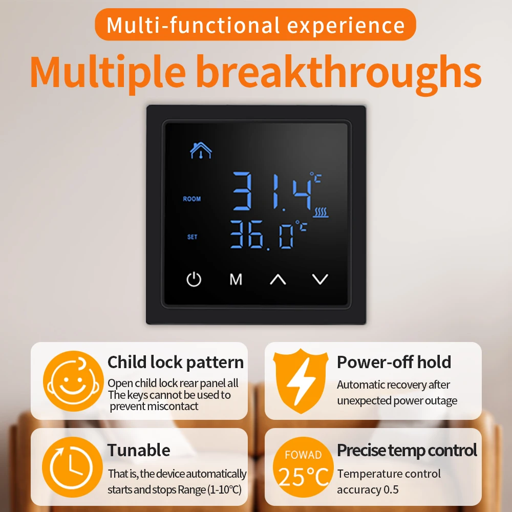 Inteligente Piso Aquecimento Termostato com LED Touch Screen, controlador de temperatura, radiante, controle de aquecimento elétrico, 16A, 85-265V