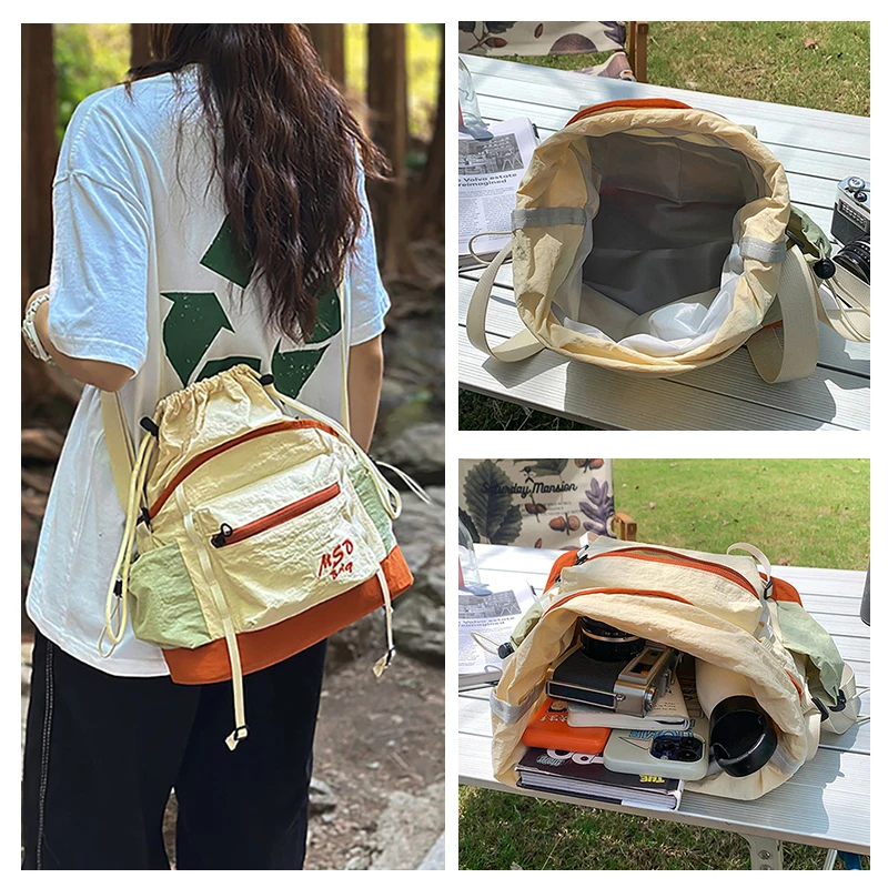 Drawstring Gym Shoulder Bag Large Capacity Outdoor Travel Sports Camping Communting Crossbody Bags Portable Mobile Phone Pouch