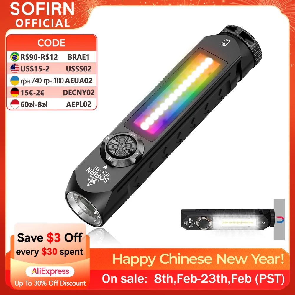 Sofirn IF24 PRO RGB Light 1800lm 340m SFT40 Buck Driver 18650 USB C Rechargeable Flashlights Flood Spot with Magnetic