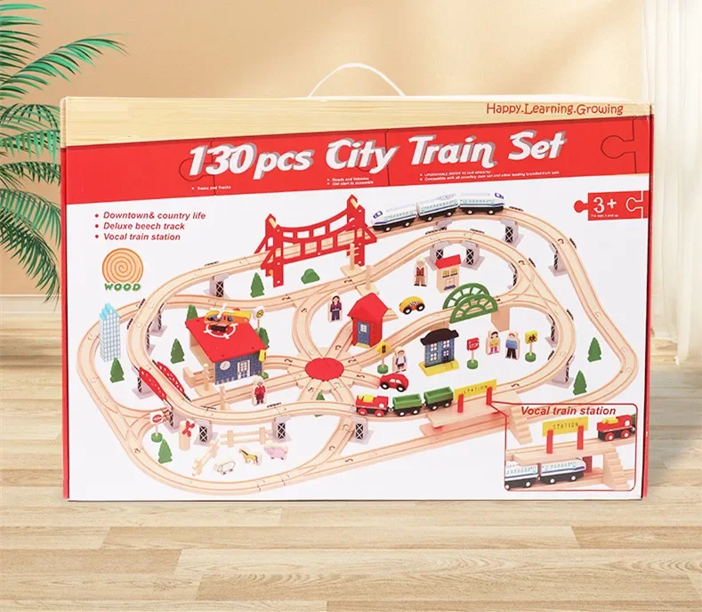 [Funny] 130pcs/set Building blocks Wooden Train tracks set Magnetic train children's early education toys baby birthday gift