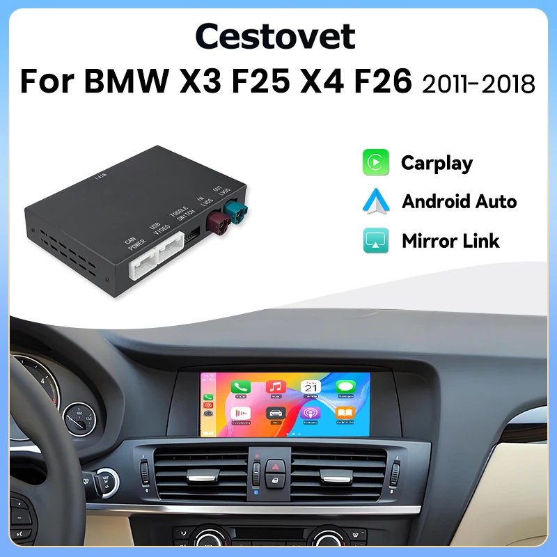 Adapter Junsun Wireless CarPlay Android Auto do BMW X3 F25 X4 F26 2011-2018 CIC NBT EVO System Mirror Link AirPlay Bluetooth GPS Navigation