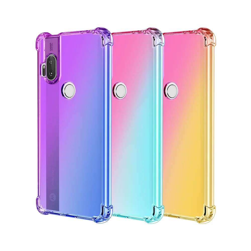 Moto One Hyper Gradient Half Transparent Phone Case For Moto One Hyper Ultra Rainbow Airbag Shockproof Protective Cover Funda