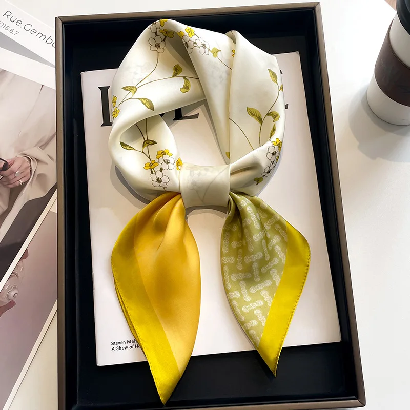 Luxury Design 70*70cm Print Silk Square Scarf Women Soft Satin Hairband Neckerchief Office Hijab Headband Foulard Gift