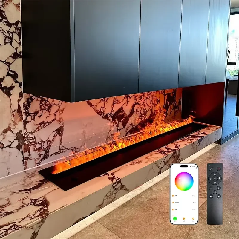 for Tuya Smart 3D Steam Humidifier Electric Fireplace 1500mm Remote Multi-Color Vapor Flame CE Custom Size