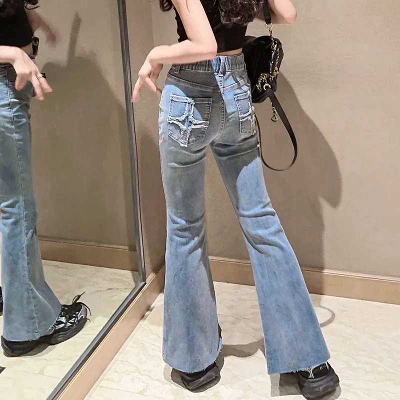 Kids Flared Jeans 2026 Autumn Slim Fashion Trousers for Girls Blue Black Casual All-match Teens Children Pants 8 10 12 Years