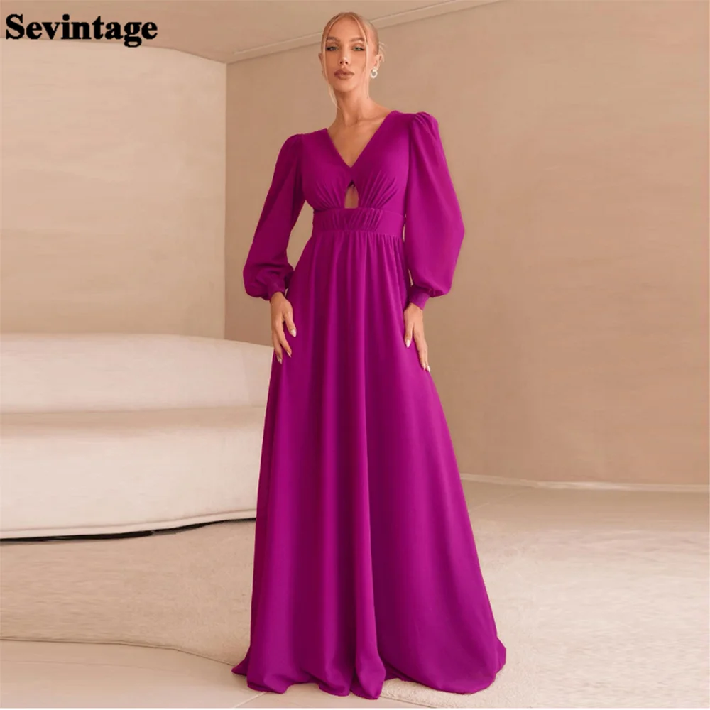 

Sevintage Elegant Arabia A-Line Lavender Prom Dress V-Neck Long Cape Sleeves Ruched Floor Length Evening Dress vestido de gala