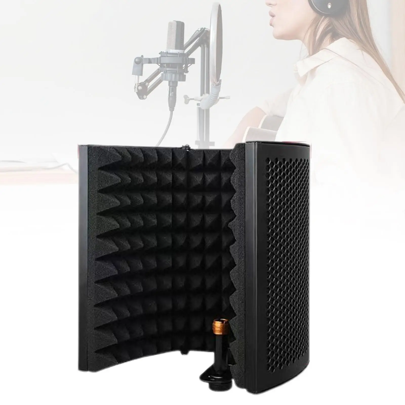 

Mini Microphone Isolation 3 Panel Compact Size for Live Broadcast Sound Absorbing Foam Mic Portable Foldable