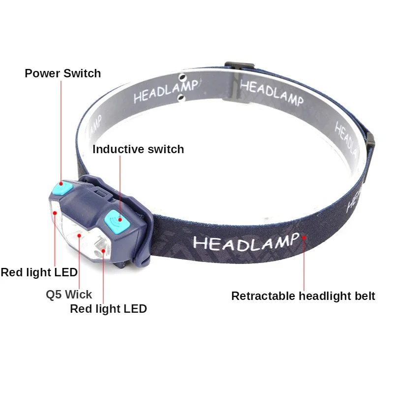 Q5 Sensor de Movimento faróis LED, recarregável, impermeável, cabeça tocha, camping, pesca lanterna, super brilhante, inteligente indução farol