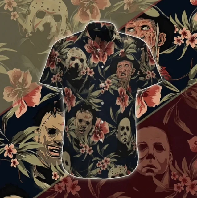 Mens Shirt Halloween Killer Jason Voorhees Friday 3d Print Hawaiian Shirts Men Women Fashion Beach Shirt Turn Down Button Blouse