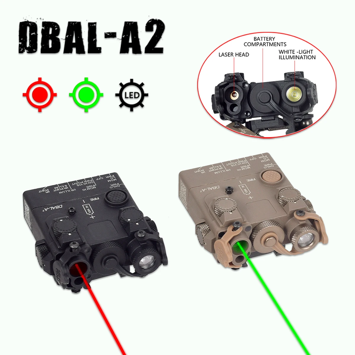 

Оружейный пистолет DBAL-A2 светильник красный зеленый точечный лазерный прицел Белый светодиодный фонарик с креплением QD для 20-миллиметровой рейки прицеливания страйкбольной винтовки AR15
