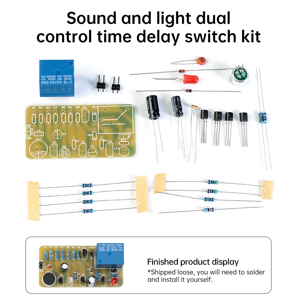 DIY Kit Sound and Light Dual Control Time Delay Relay Switch Module LED Light Fun Welding Practice Board Electronic DIY Parts 6V