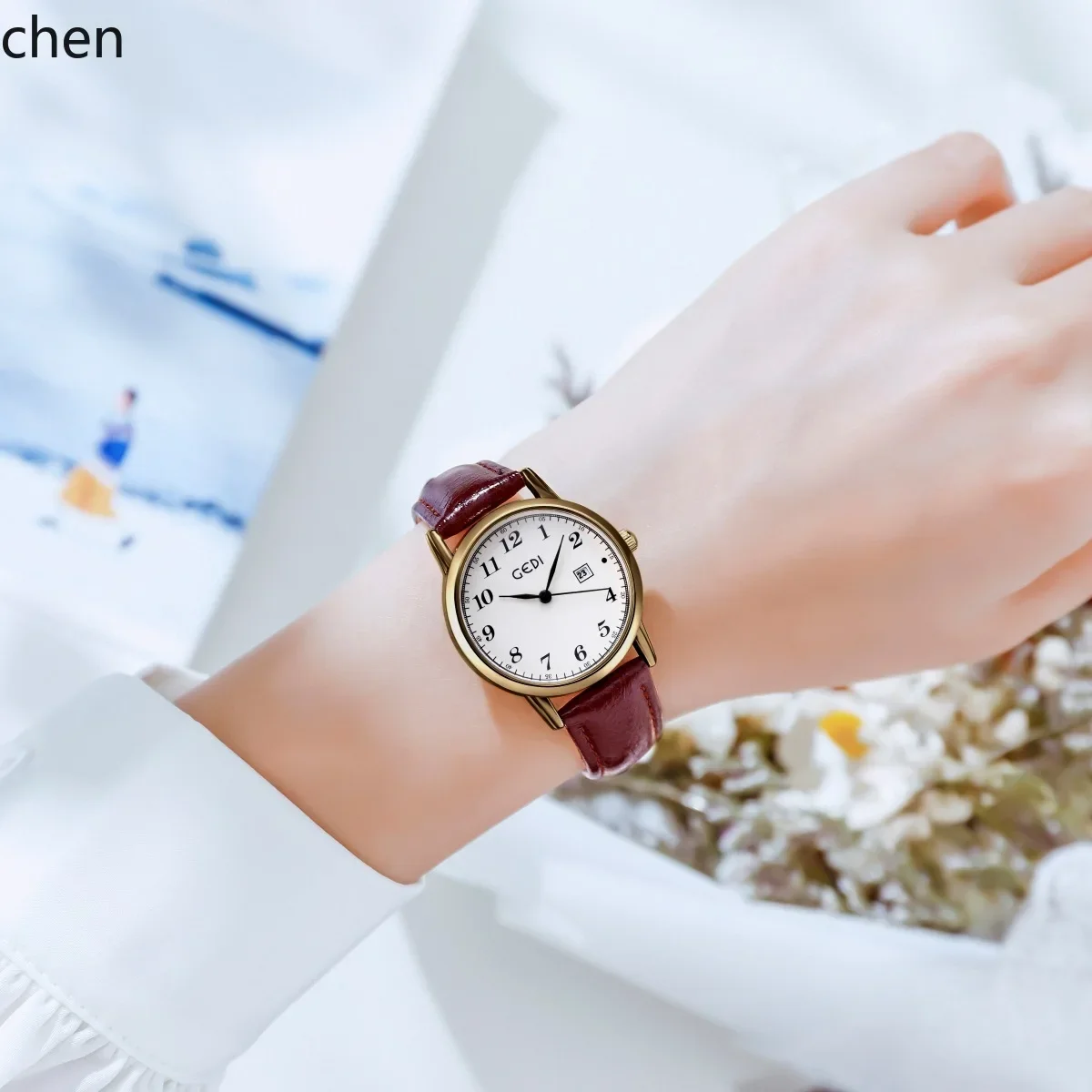 

ii9 casual women's watch retro classy round belt watch quartz watch