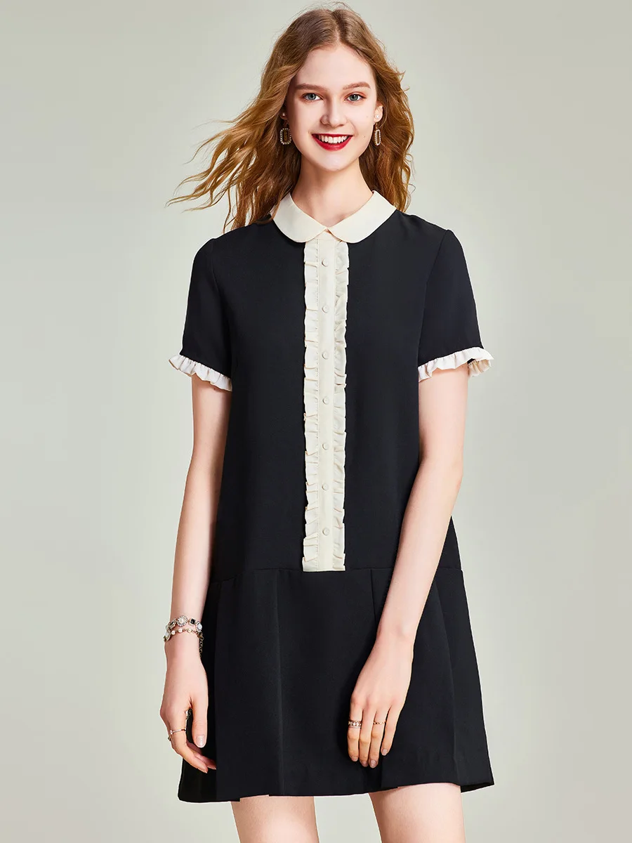 Été 2025 doux coréen Sle ort Dr ample minceur col de poupée t-shirt dentelle garniture femmes vêtements taille haute Polyester