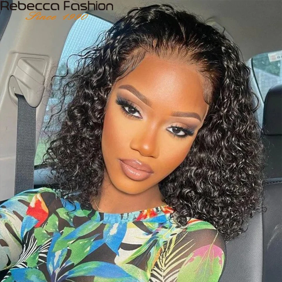 

Rebecca 180D Short Cut Jerry Curly Lace Front Human Hair Wig Curly Bob Lace Wigs For Women Brazilian Kinky Curly Lace Front Wigs